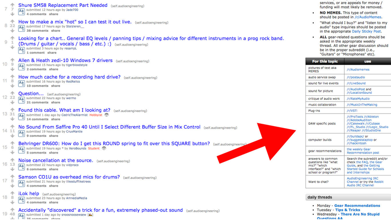 the related subreddits for r/audioengineering